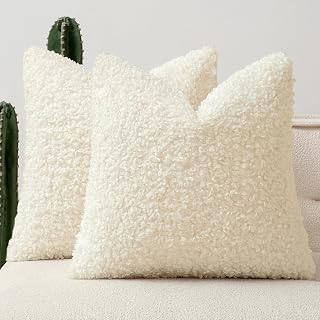 Set of 2 Faux Fur Throw Pillow Covers 18x18 Inch, Cream White
