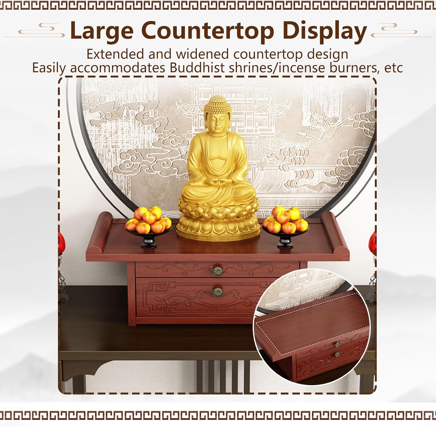 Altar Table Featuring Shelf,Personal Countertop Shrine Altar Table,with Outward-Opening Drawers and Wide Countertop,for Temples and Homes(50x30x19cm/19.69x11.81x7.48in)