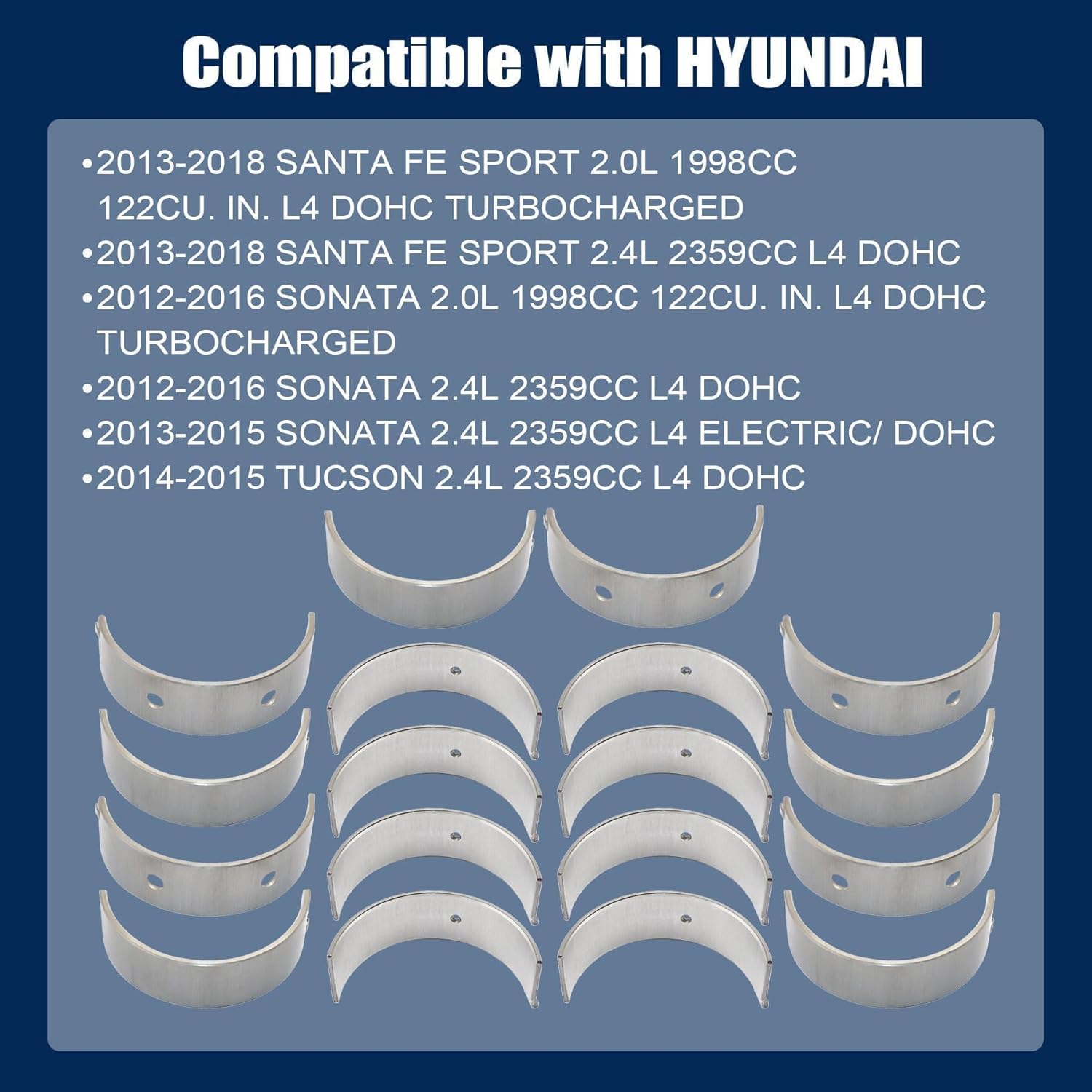 XQSMWF 18Pcs Main Rod Bearings Set 230602G400 Fit for Hyundai Sonata Tucson Santa Fe 2013-2018 Fit for Kia Optima Sorento Sportage 2011-2016 2.0L 2.4L Engine # 21020-2G100 23060-2G400 21030-25000