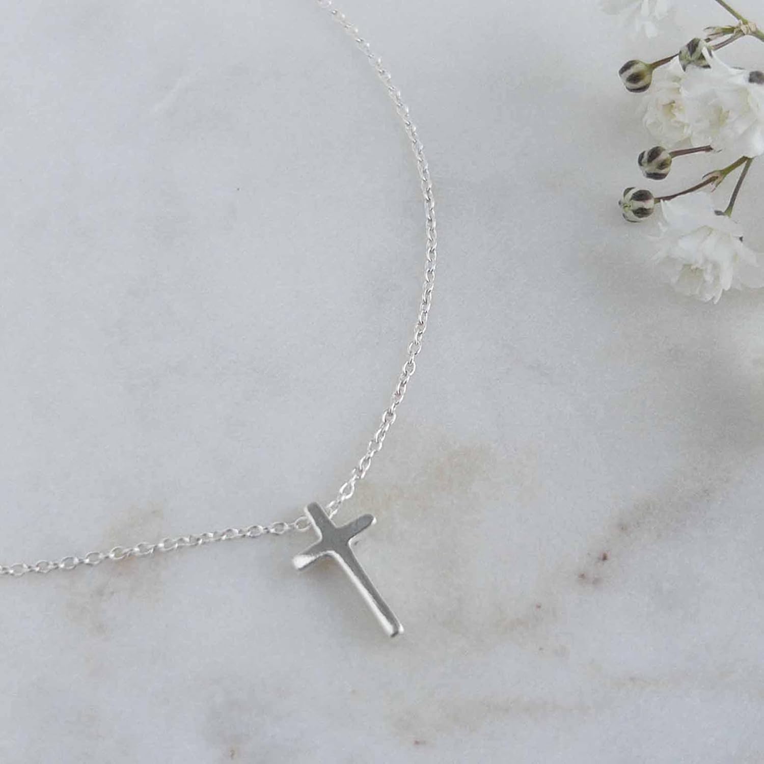 Sterling Silver Dainty Cross Necklace for Women - Tiny Cross Pendant - Small Cross for Girls Baptism, Confirmation, Graduation Gift - Austin Down to Earth