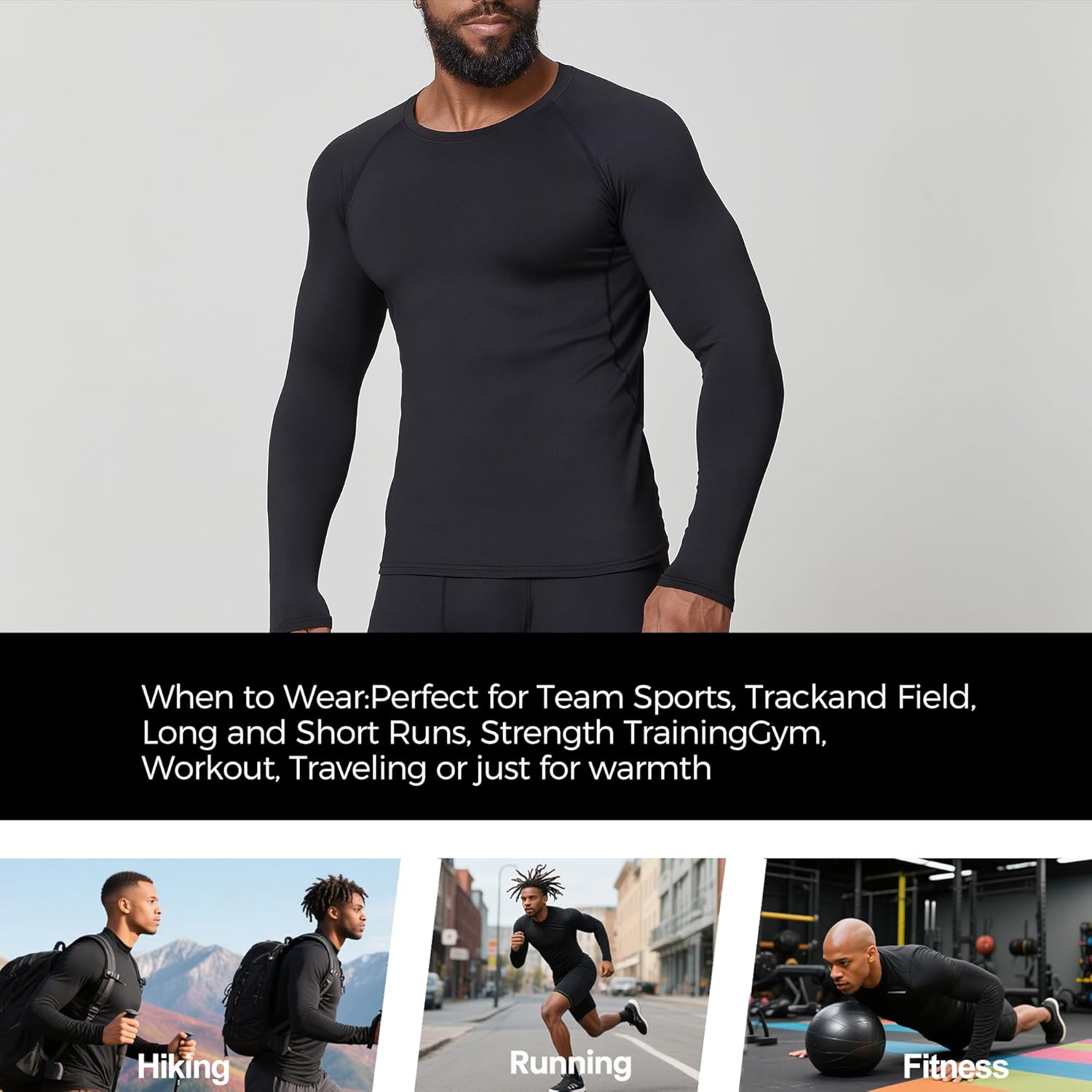 JOYWEST 4 Pack Men Fleece Lined Thermal Shirt Long Sleeve Compression Base Layer Thermal Tops Fleece Lined T-Shirt for Sport