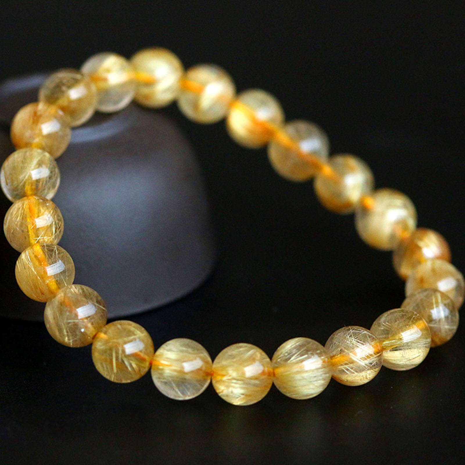 Pulsera Natural de Citrino, Cristales de Piedras Preciosas, Pulsera de Cuentas de Chakra, Cuentas de Cristal, Cuarzo rutilado de Oro, Cuentas de Piedra Lisas Redondas pulidas,3a,12MM