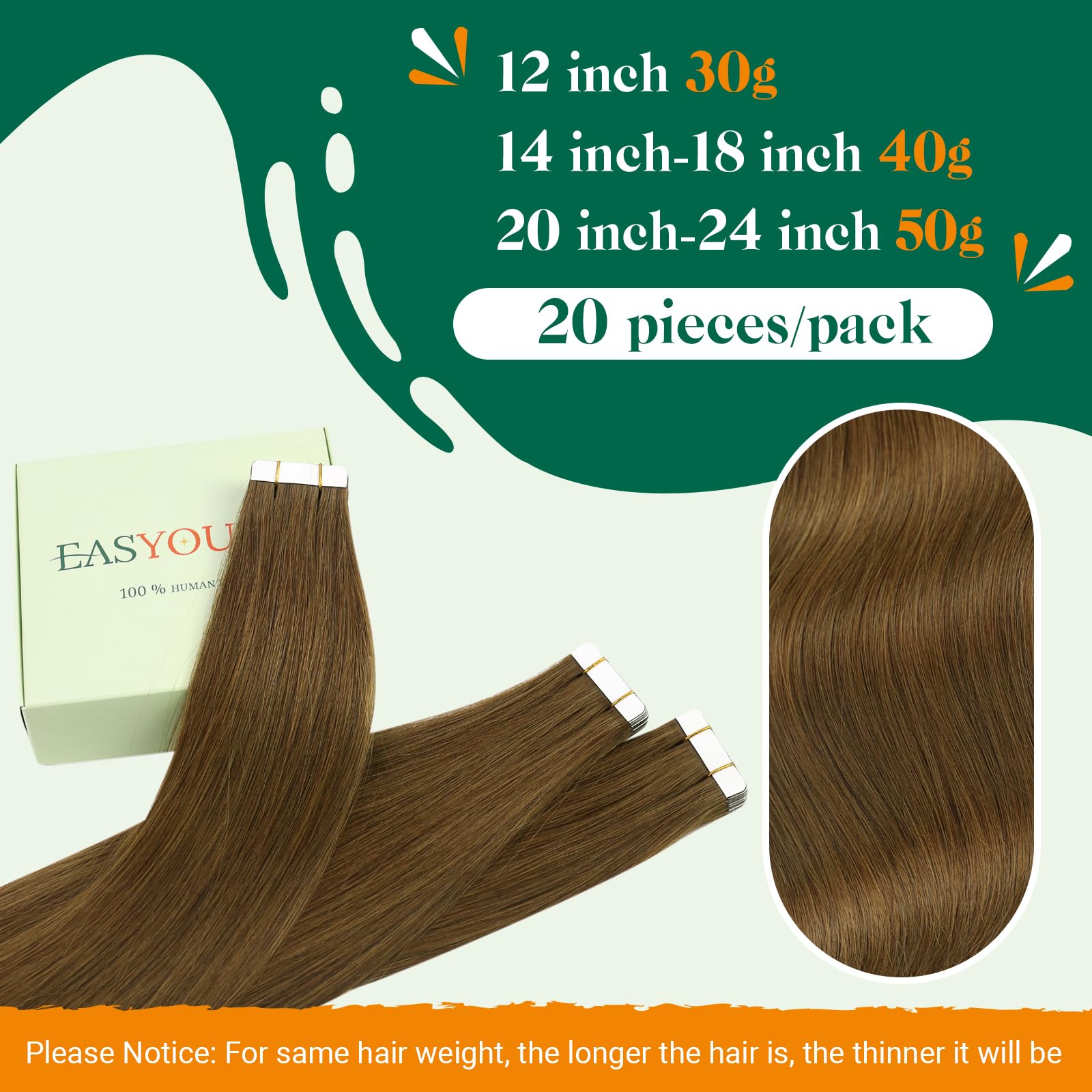 Easyouth Tape in Human Hair Extensions Brown Human Hair Tape ins Extensions Dark Brown Tapes in Hair Extension Real Human Hair Silky Straight 18Inch 40g 20Pcs #4 - Image 2