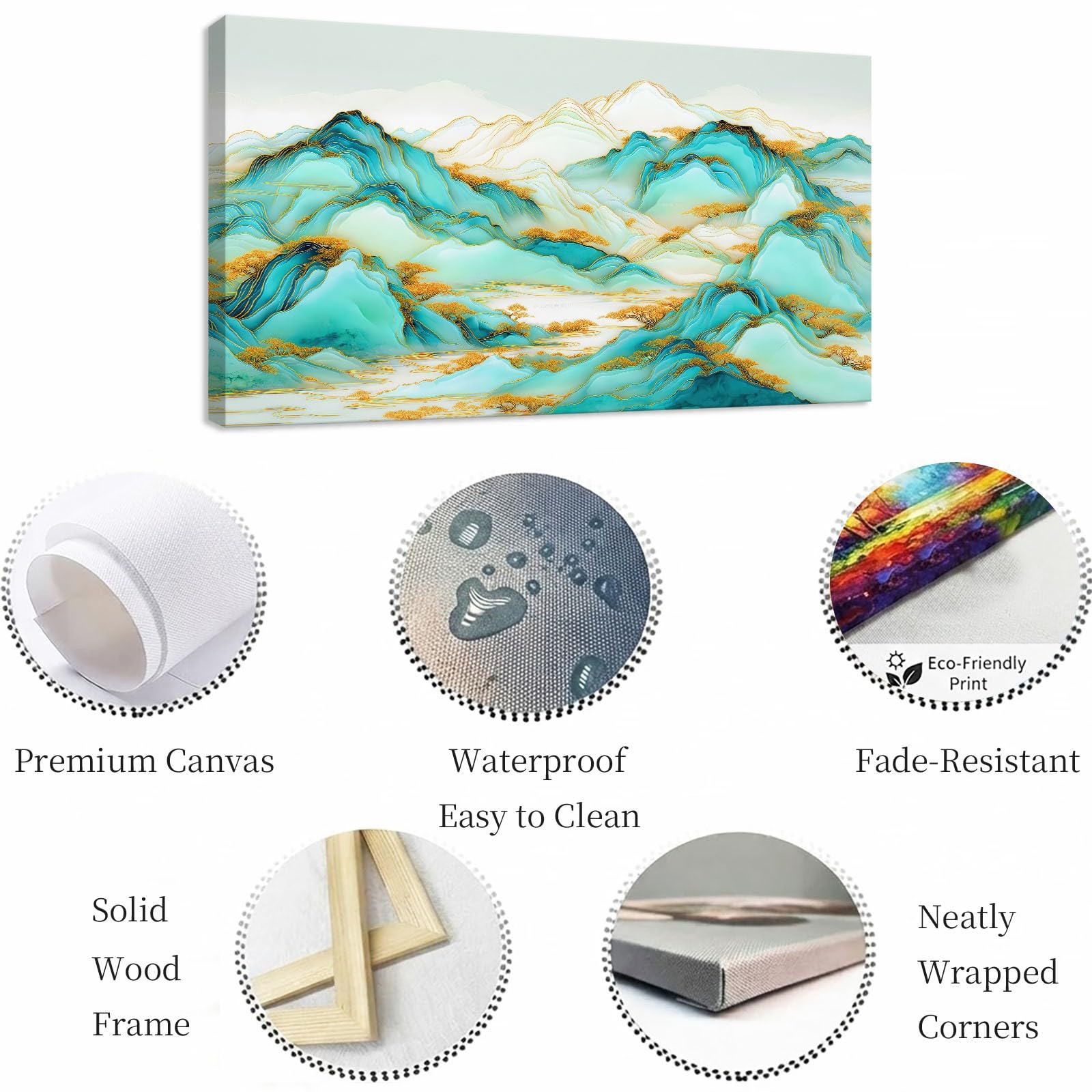 Leinwandbild 100 x 70 cm Leinwandbilder mit Abstrakt, Bild auf Leinwand - Kunstdruck auf Canvas, Bilder Wanddeko für Wohnzimmer, Schlafzimmer, Esszimmer, Tuschmalerei Landschaft Grün