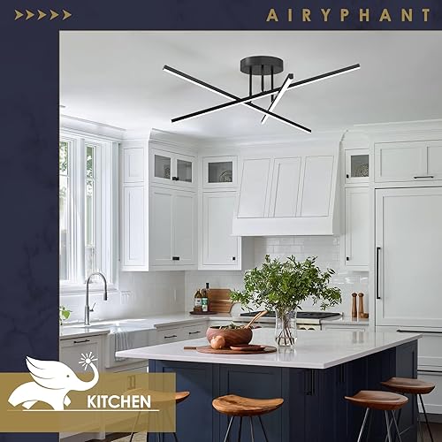 Miniatura 4 de AIRYPHANT Lámpara LED moderna de 18 W, regulable, color negro, semiempotrada, para cocina, comedor, vestíbulo, entrada, 23.82 pulgadas