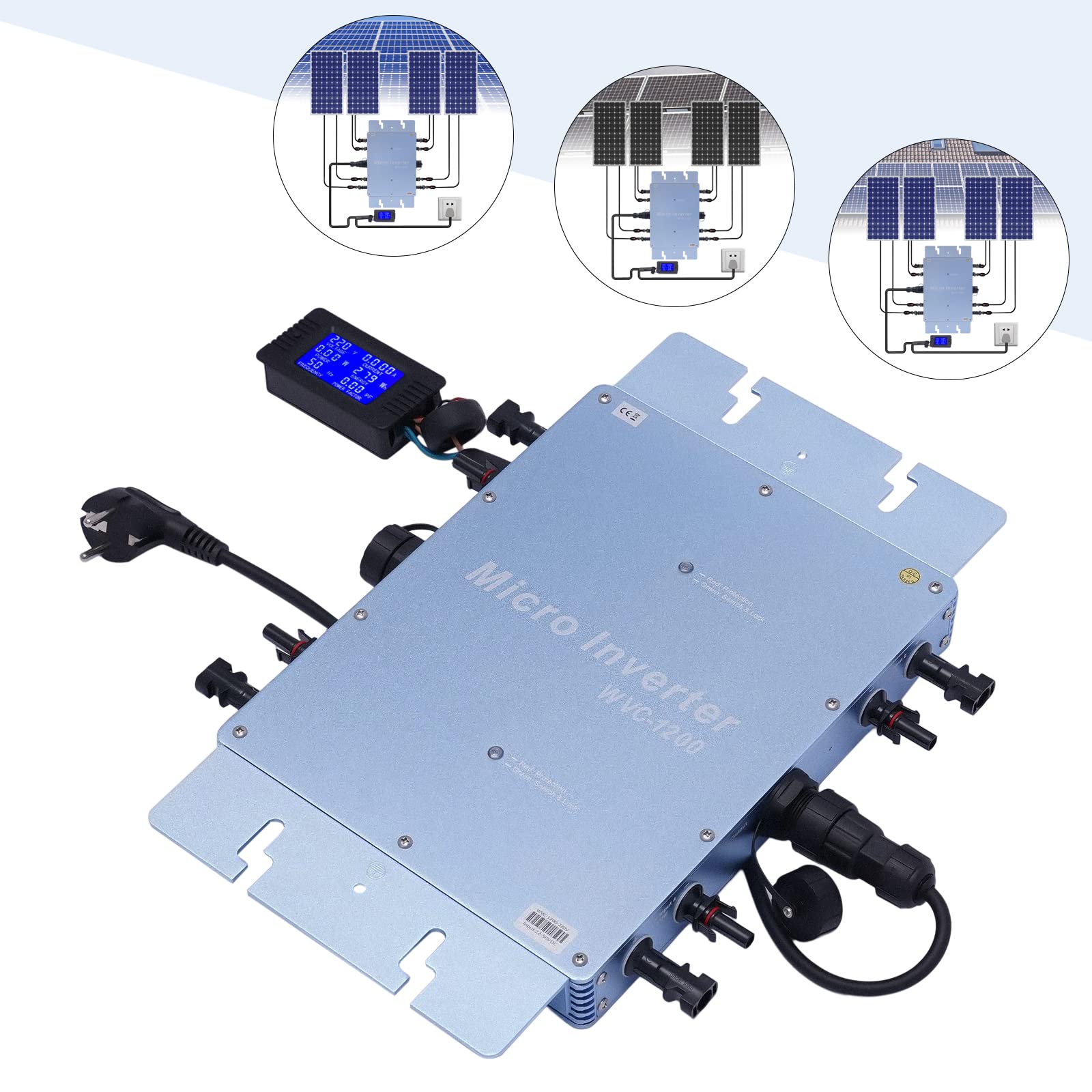 Mikro Wechselrichter 1200W, Mikrowechselrichter, IP65 wasserdicht, MPPT Wirkungsgrad 99,5%, maximale Effizienz 92,5%, Eingangsspannung 22-45V, Für 30V oder 36V Solarmodule