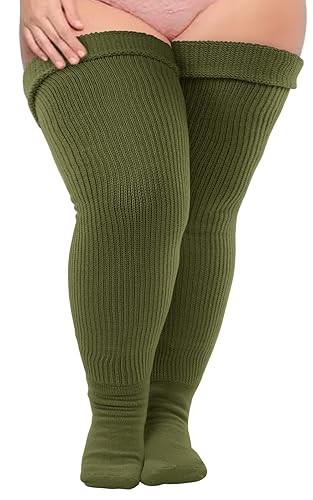 Neoviancia Thigh High Socks for Thick Thighs Women- Thigh Highs Widened Extra Long Thick Knit Socks - One Size - Army Green