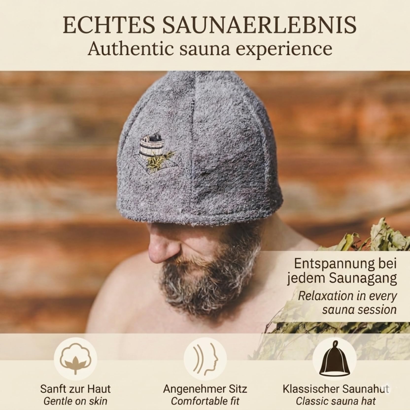 Bonnet de Sauna en Laine avec Broderie, 6 Couleurs, Casquette de Bien-être pour Homme et Femme