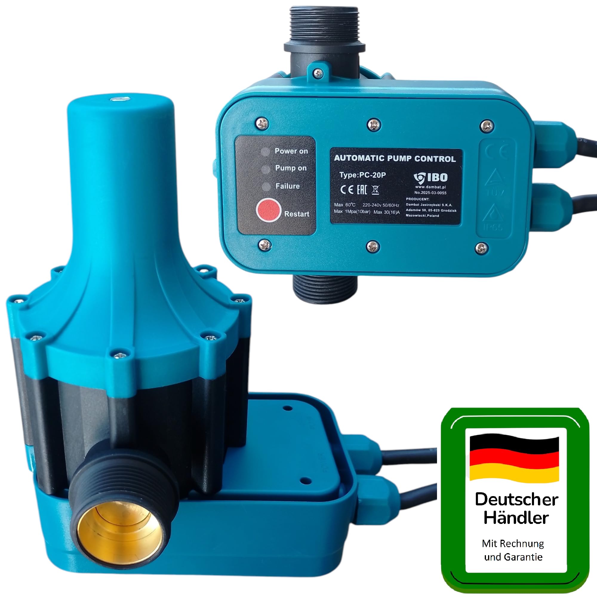 Pumpensteuerung PC-20P für Gartenpumpe Tiefbrunnenpumpe Pumpe bis 2,2kW -30A Anschluß 1 1/4" - von PAG Turbo GmbH®