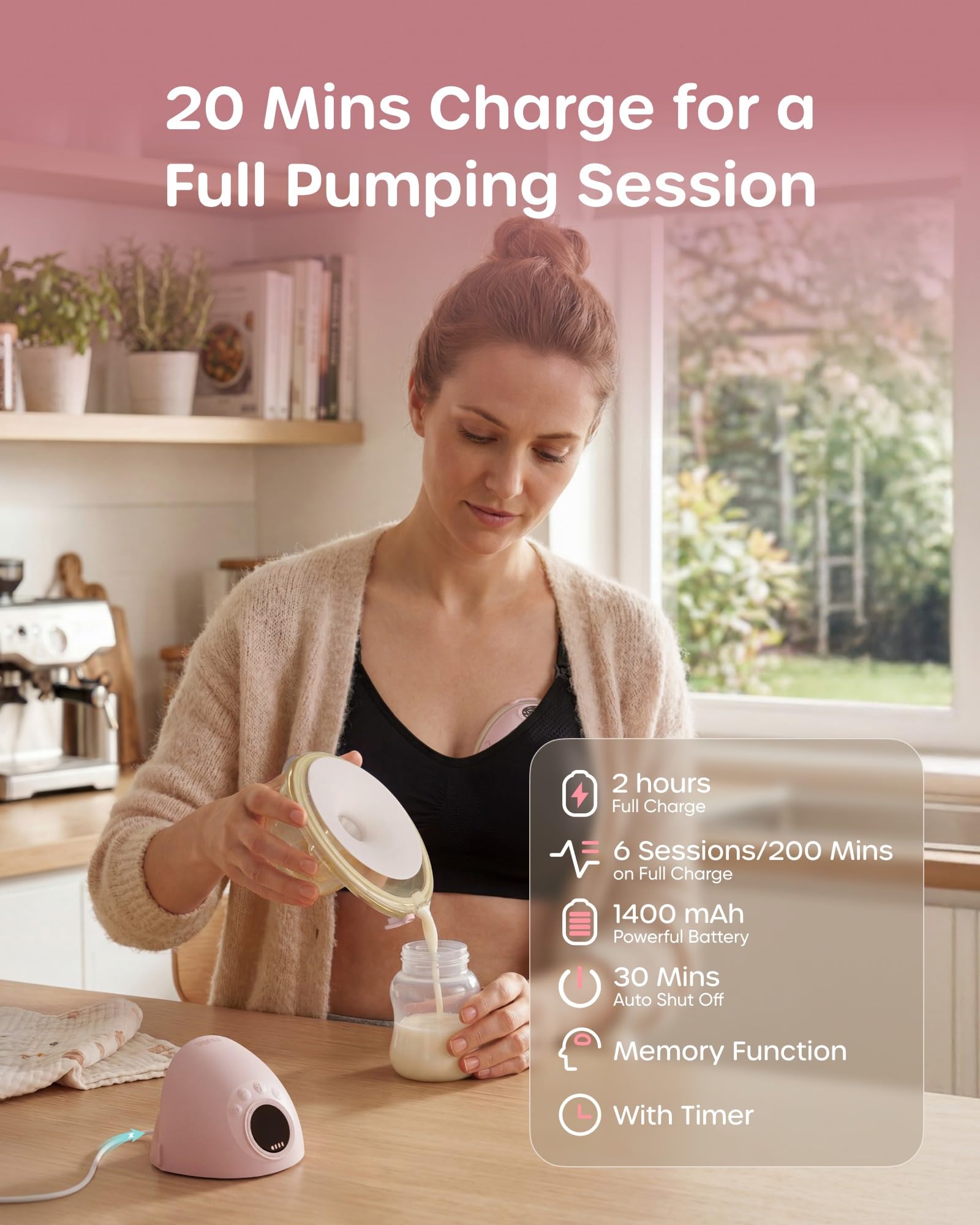 Nuliie Extractor de leche eléctrico portátil doble bomba S42 (2 paquetes, rosa profundo) — view 7