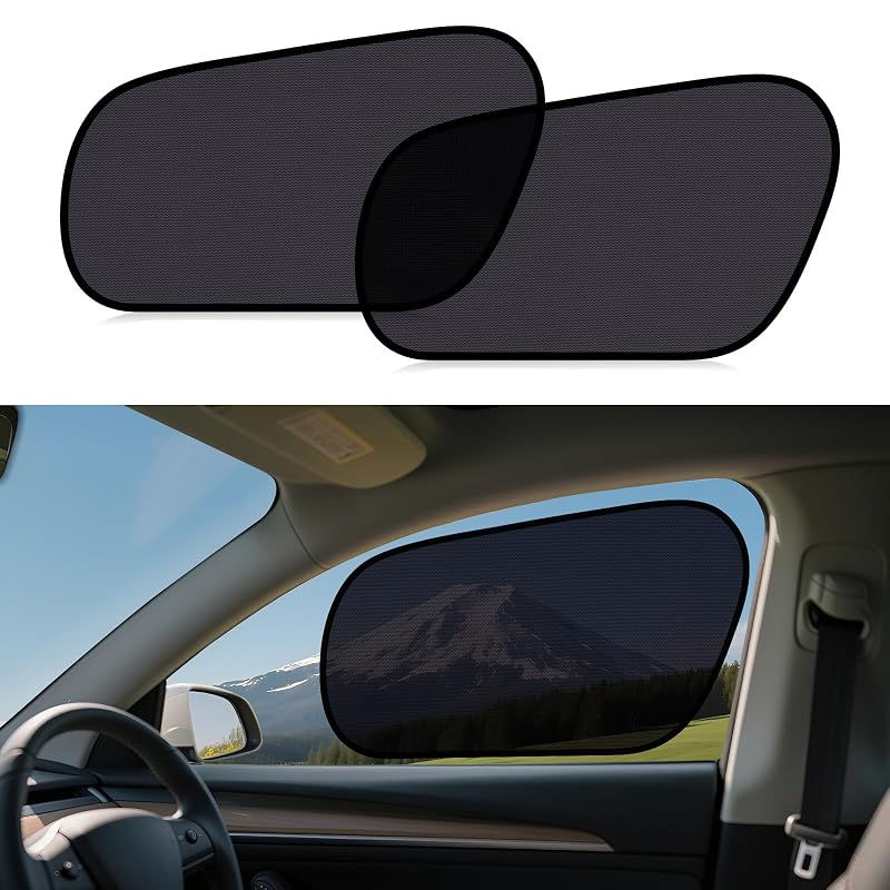 Protetor Solar para Janela Lateral Dianteira Tesla Model Y 2020–2024 ZATOOTO Semitransparente com Fixação Estática, 2 peças