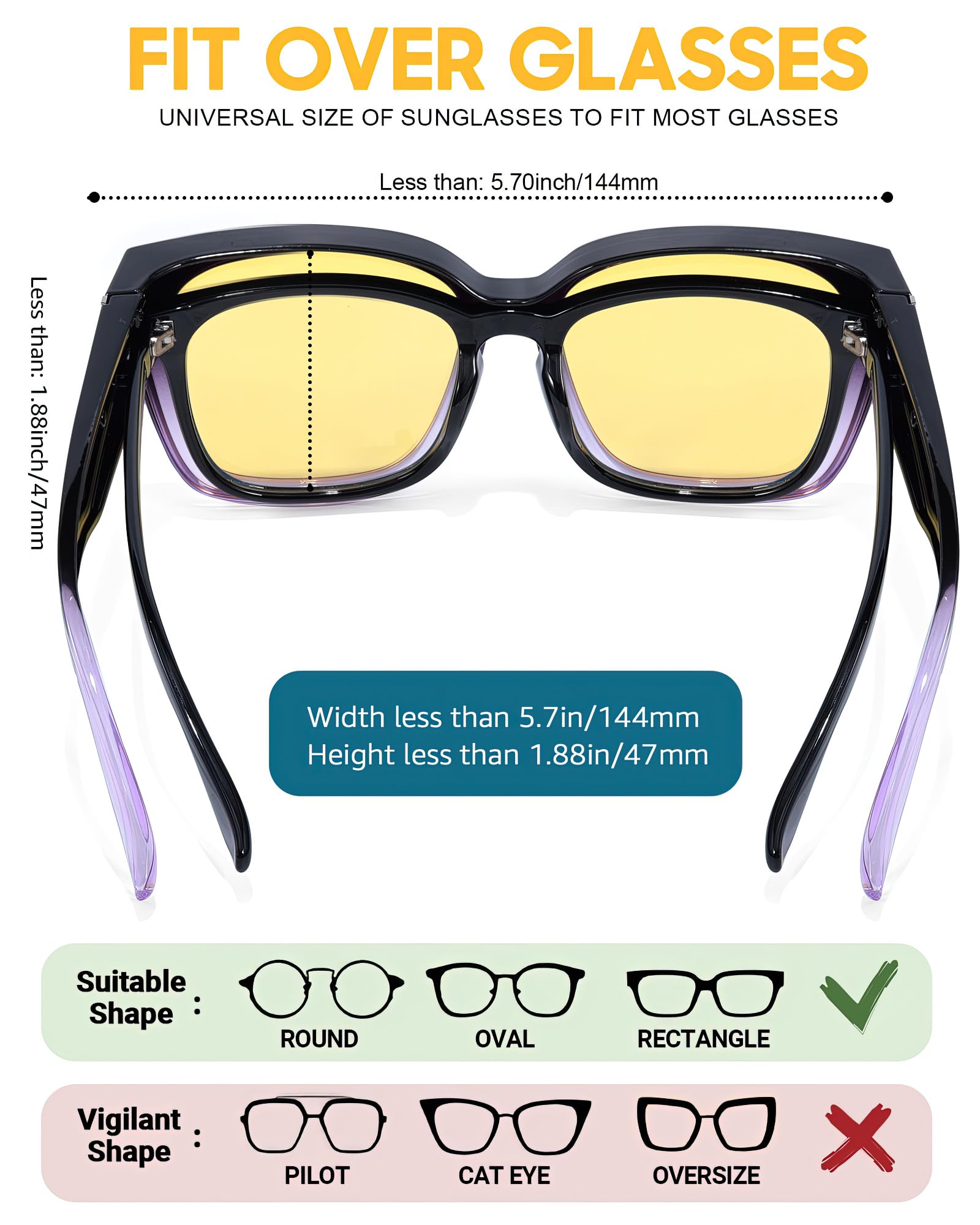 SIPHEW Polarisiert nachtfahrbrille für Brillenträger - Große Überbrille mit gelben Gläsern für Autofahrer: Überzieh-Nachtsichtbrille für Fahren bei Nacht und Tag UV400 Schutz