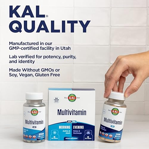 Miniatura 5 de KAL Multivitamínico AMPM, suplementos multivitamínicos 2 en 1 para mujeres y hombres, cúrcuma, cereza ácida, matcha orgánica y espirulina para apoyo