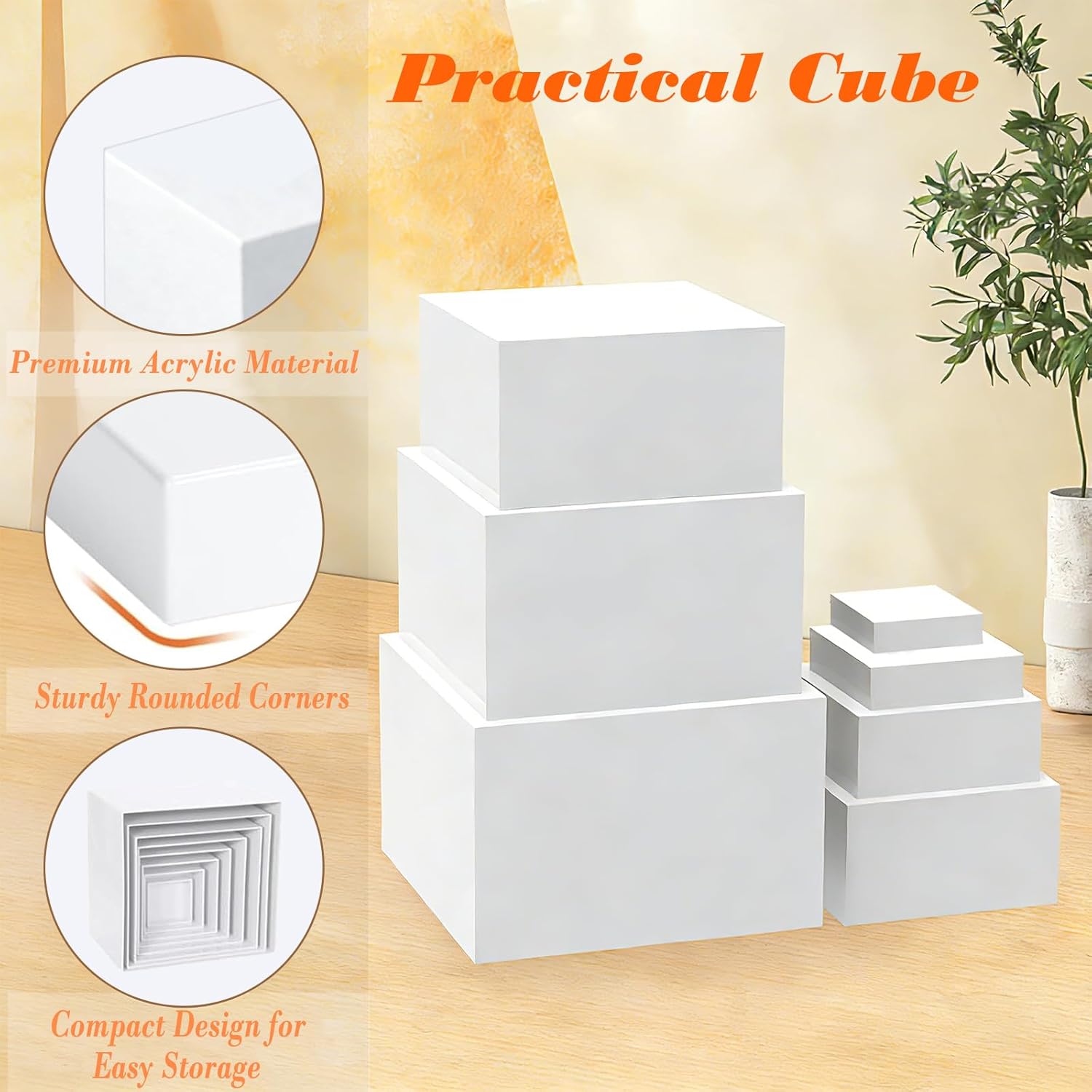 10PCS Buffet Risers,9" 8" 7.5" 7.5" 6.8" 6.8" 6" 5" 4" 4" Large Acrylic Food Risers for Buffet Table, Hollow Bottoms Dessert Table Display Set for Party Jewelry Collectibles, White