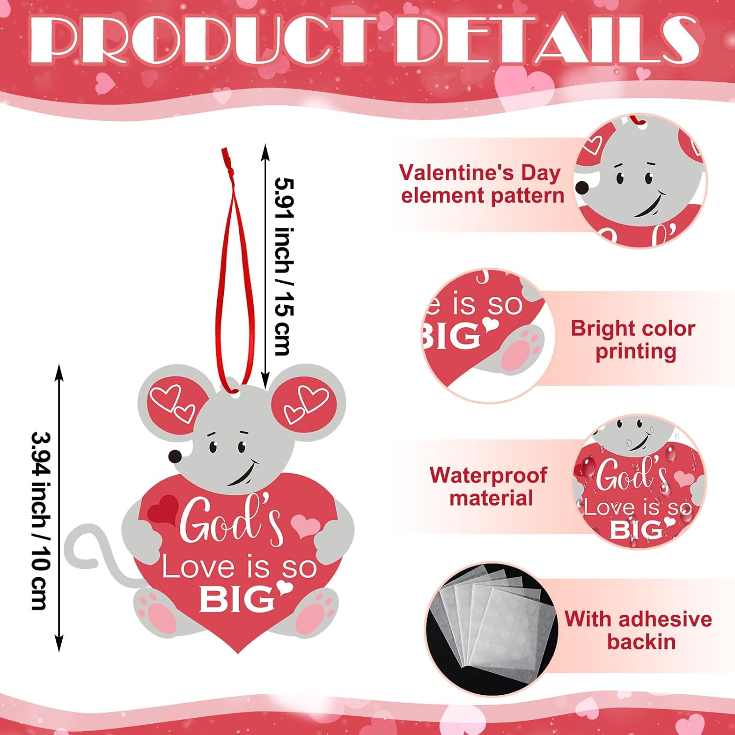 Zhanmai 30 Sets Valentines Religious Craft for Kids God's Love is So Big Christian Craft Kit DIY Mouse Heart Hanging Ornaments for Valentine's Day Sunday School Party Favors
