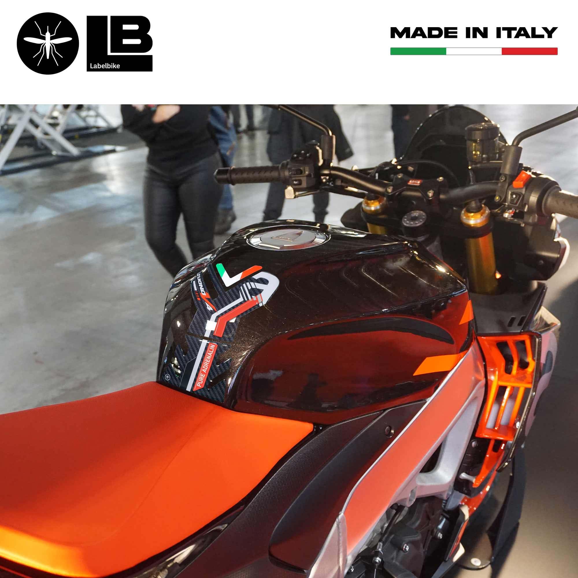 labelbike Adesivo 3D Moto Paraserbatoio Compatibile con Aprilia | Tuono V4 1100 2021-2025, Protezione in Resina, Antigraffio, Decorazione