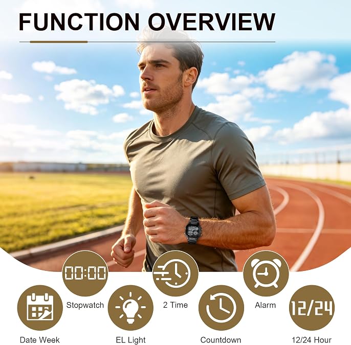 SKMEI Watches for Men,Military Digital Sports Square Gold Watch with Waterproof Dual Time Chronograph Countdown Alarm Backlight