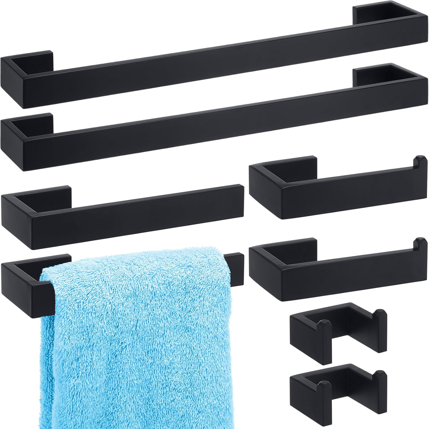 Gisafai 8 Pieces Bathroom Hardware Accessories Set (Black) Thumbnail