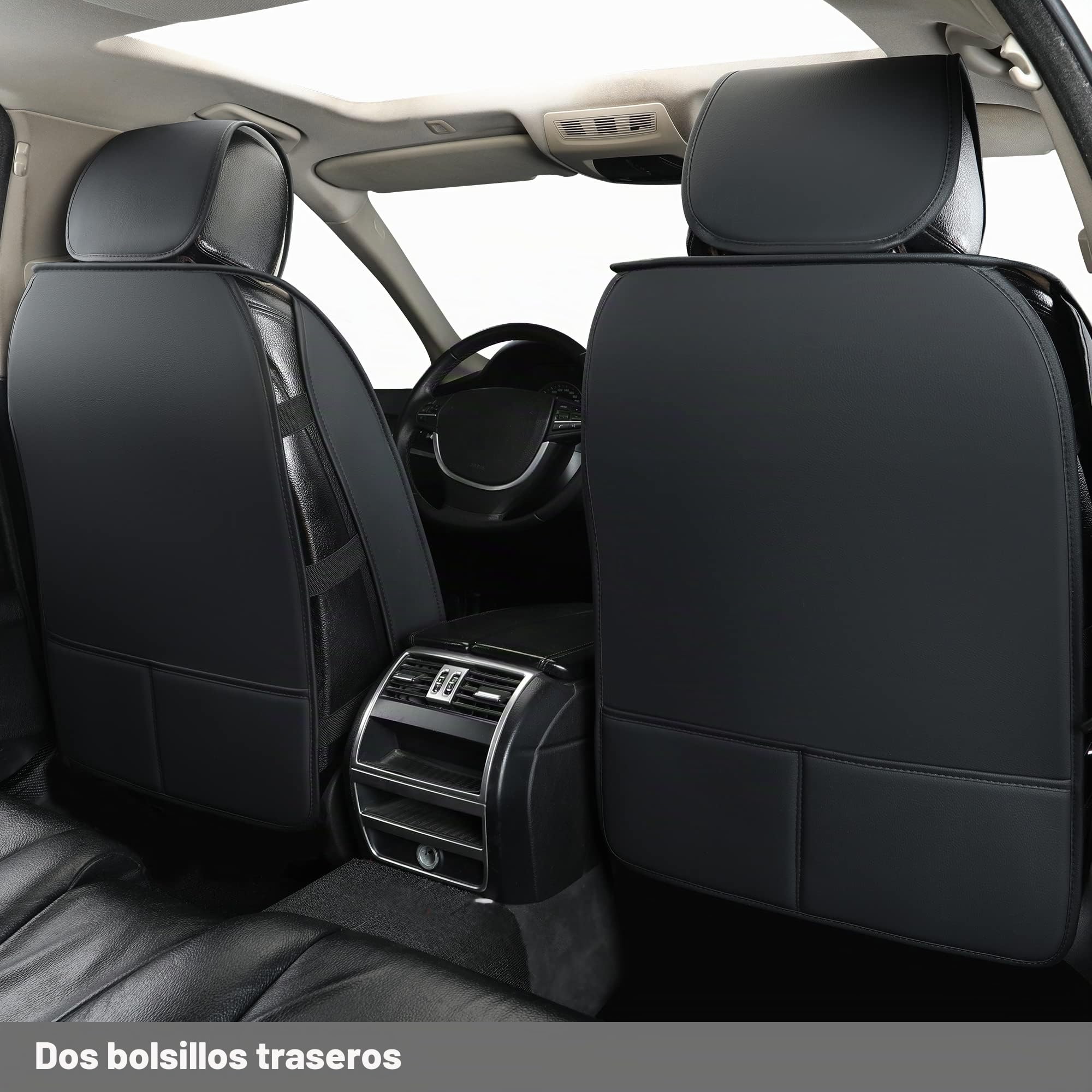 Juego Completo de Fundas de Asiento de Coche, Ajuste Universal para la mayoría de Coches, SUV, Fundas de cojín de Piel sintética para vehículos automotores (Juego Completo, Negro/Azul)