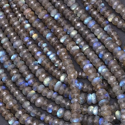 AAA+cuentas de labradorita facetadas de 0.197 in-0.236 in, cuentas sueltas de labradorita de fuego azul natural, cuentas semipreciosas de 13 pulgadas