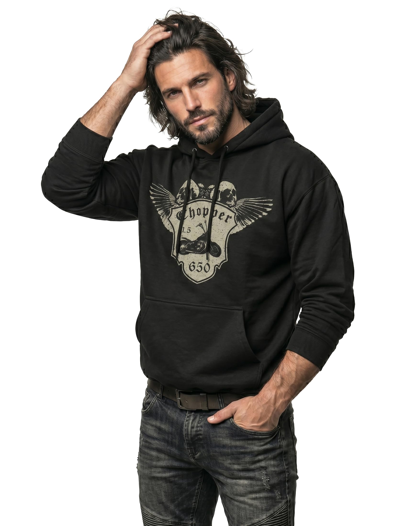 MAKAYA Sudadera Moto Hombre - Hoodie Calavera Chopper