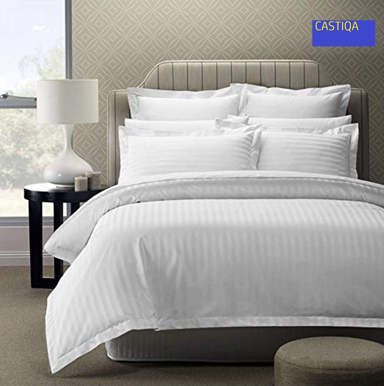 Castiqa Satin Fabric 210TC King Size Double Bed Striped Bedsheet with 2 Pillow Covers (White) (B08XYCZP55) Amazon Price History, Amazon Price Tracker