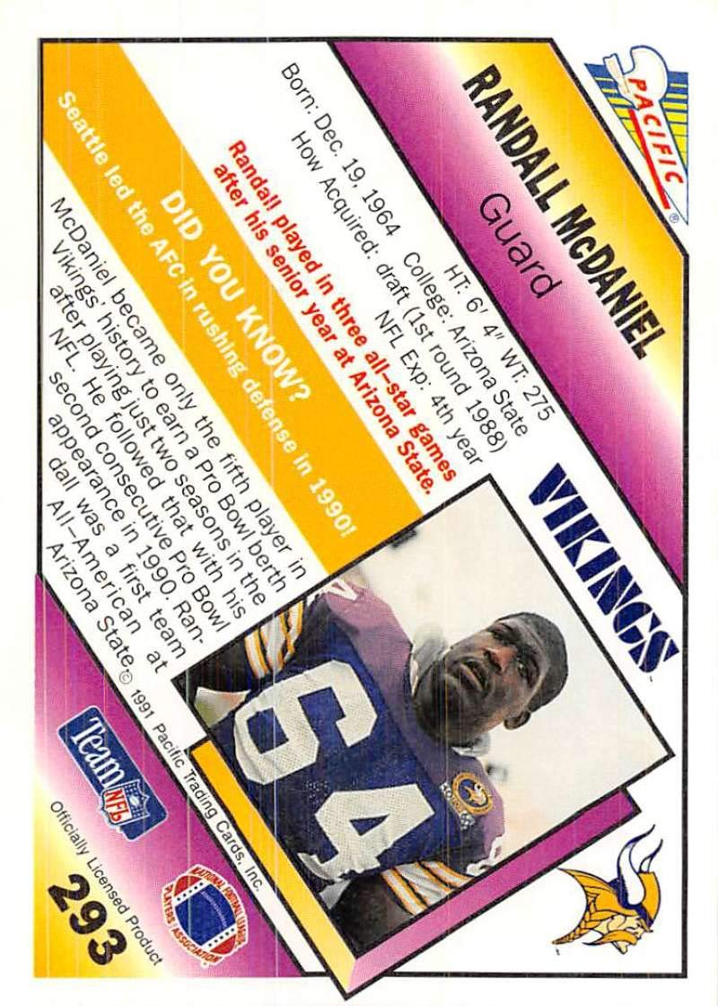 Amazon.com: 1991 Pacific Football #293 Randall McDaniel Minnesota