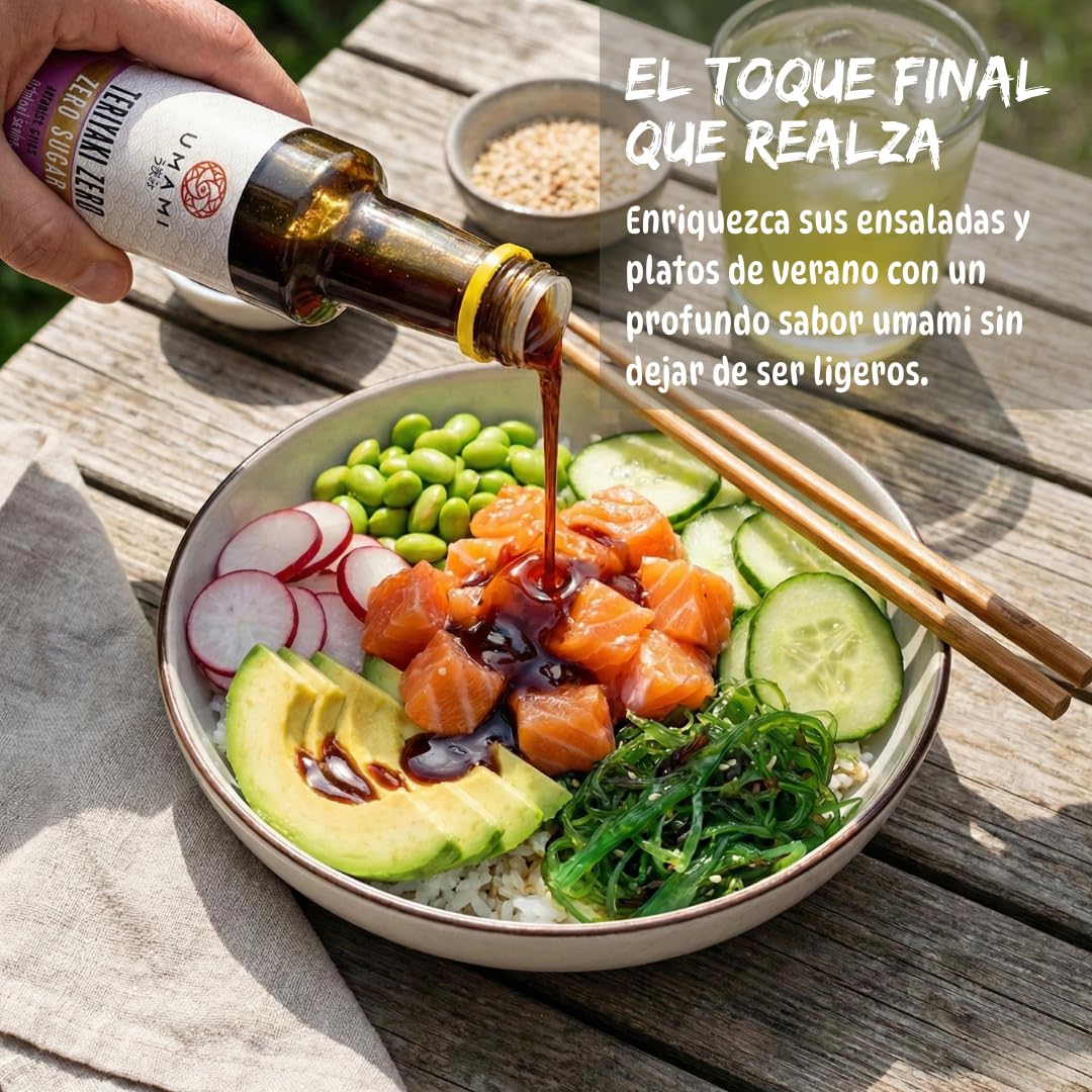Umami Salsa Teriyaki Zero 250ml - Sin Azúcares Añadidos, Cero Calorías, Low Carb - Ideal para Dieta Keto y Fitness - Aderezo para Pollo, Salmón y Verduras - Sabor Japonés Auténtico