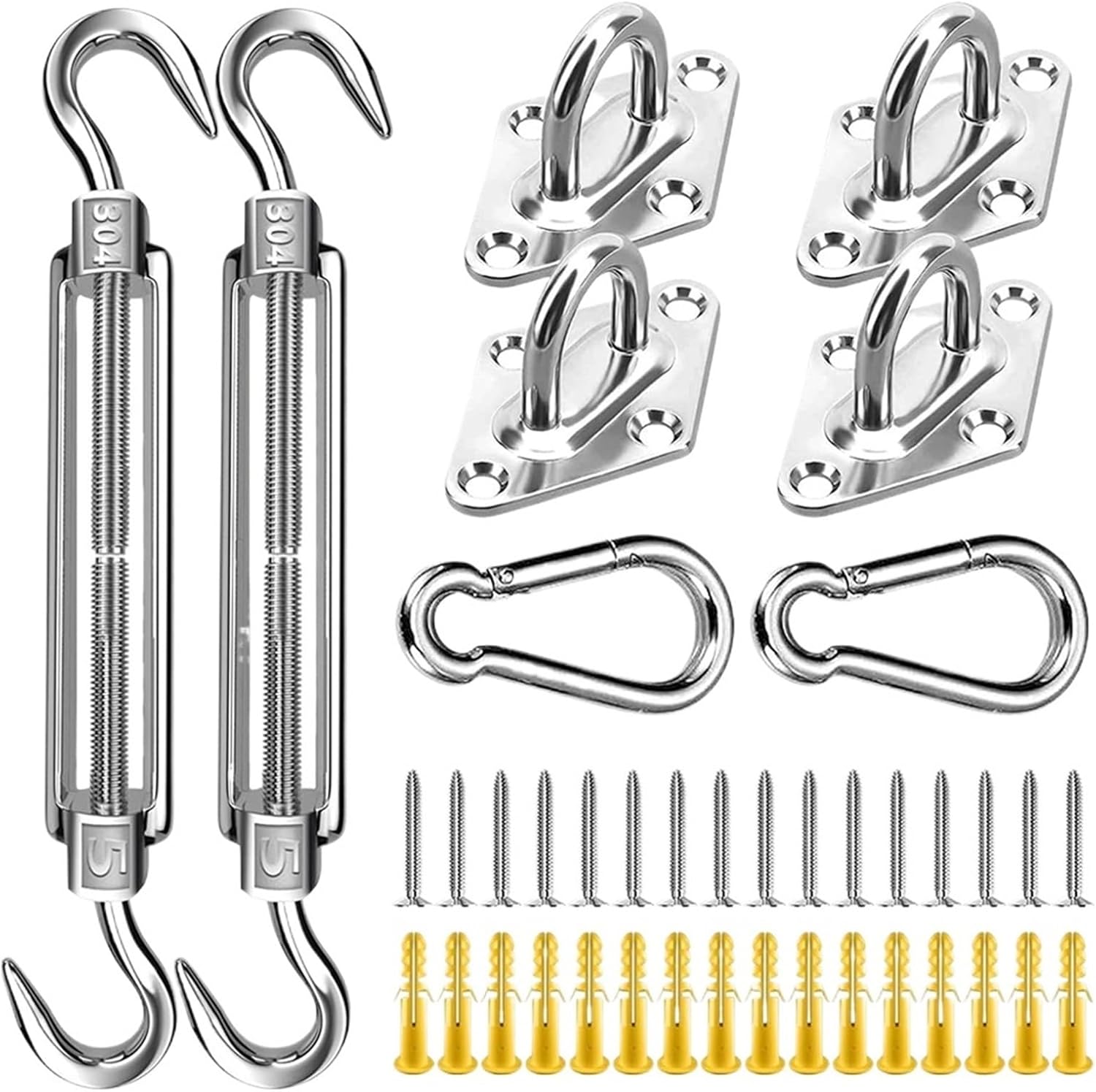 Shade Sail Hardware Kit 40/80PCS Shade Sail Hardware Kit, 5 Inch Super Heavy Duty 304 Marine Grade Stainless Steel Sun Installation Set(Silver 80Pcs)