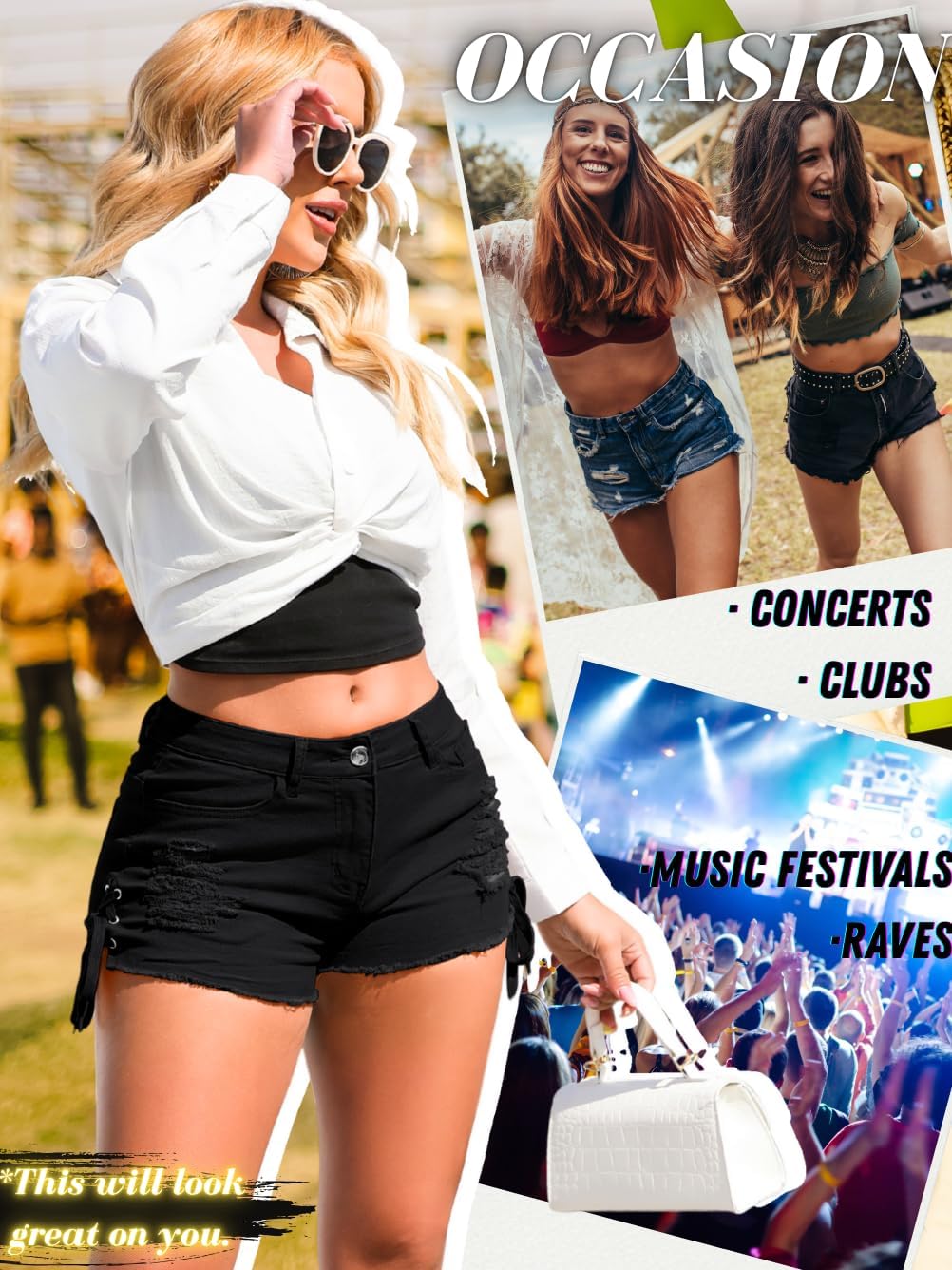 Kaei&Shi Womens Distressed Jean Shorts,Low Rise Denim Shorts Jorts with Pockets,Sexy Freaknik Outfit - Image 4