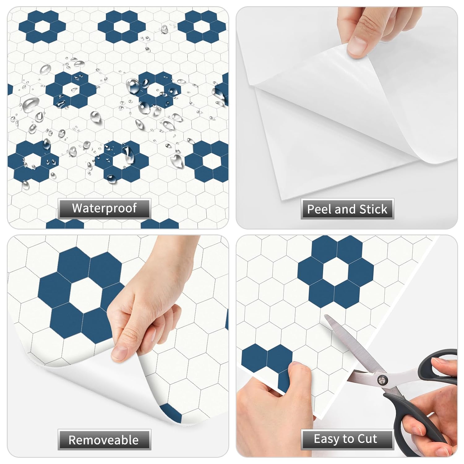 MORCART Peel and Stick Floor Tile, Vinyl Flooring Waterproof, DIY Flooring for Bathroom, Kitchen, Fireplace, Pet House, Stairs, Bedrooms, Wall(40PCS,7.87" x 7.87",Dark Blue+White)