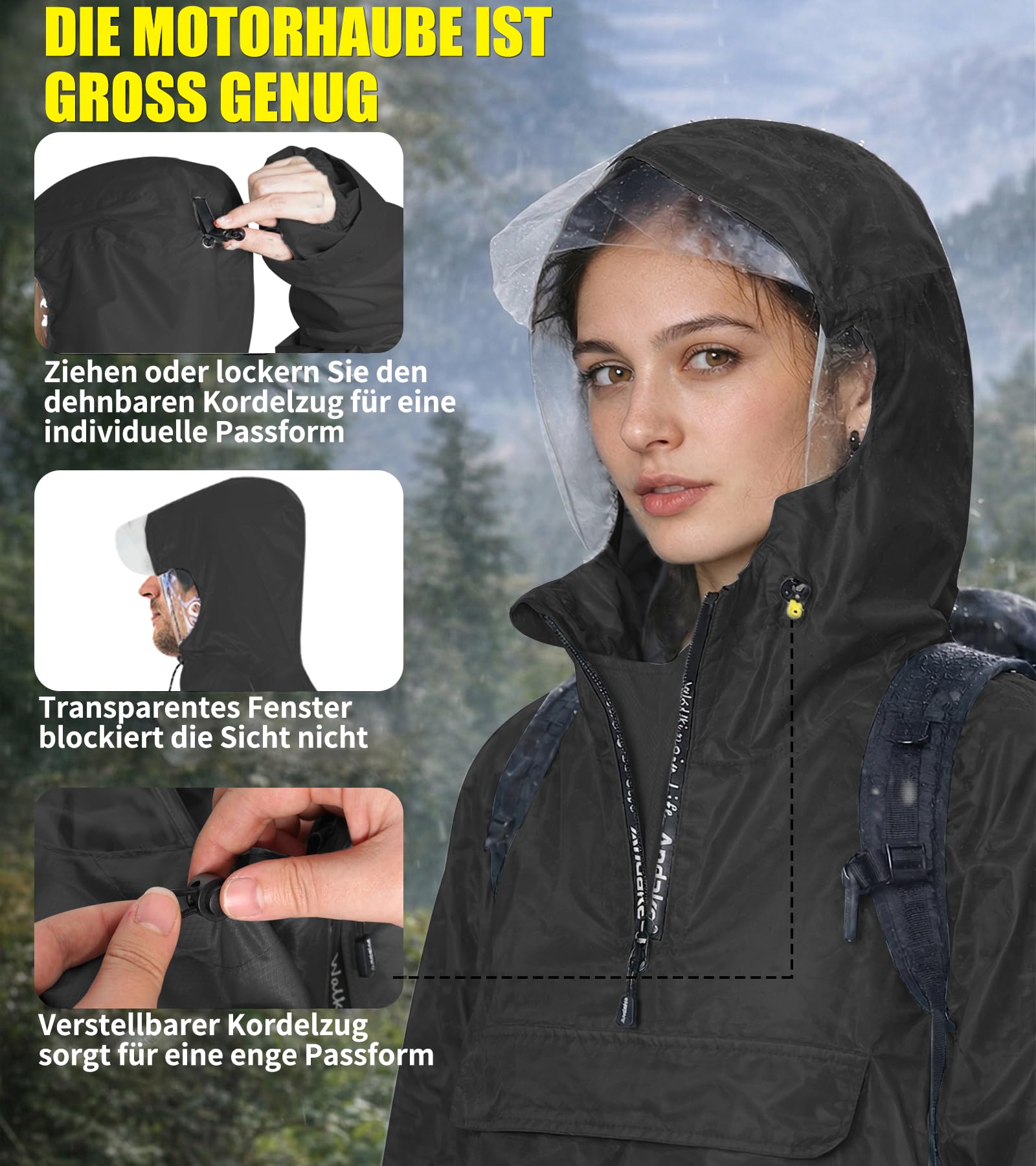 Andake Regenponcho Herren Damen Regenmantel Wasserdicht Regencape mit Ärmeln Wiederverwendbar Regen Poncho für Fahrrad Wandern