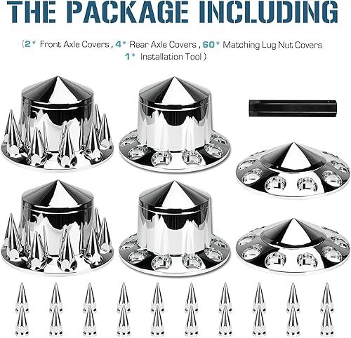 Miniatura 6 de 2 cubiertas de rueda de eje delantero y 4 traseras, cubiertas de eje de 1.299 in cromadas para tuercas de llanta con tapas de cubo extraíbles para