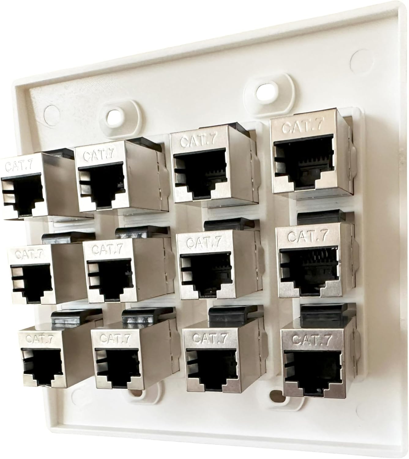 Cat7 Wall Plate - RJ45 Ethernet Wall Outlet, Female to Female Cat 7 Plate, for Network Setup - White (12 Port)