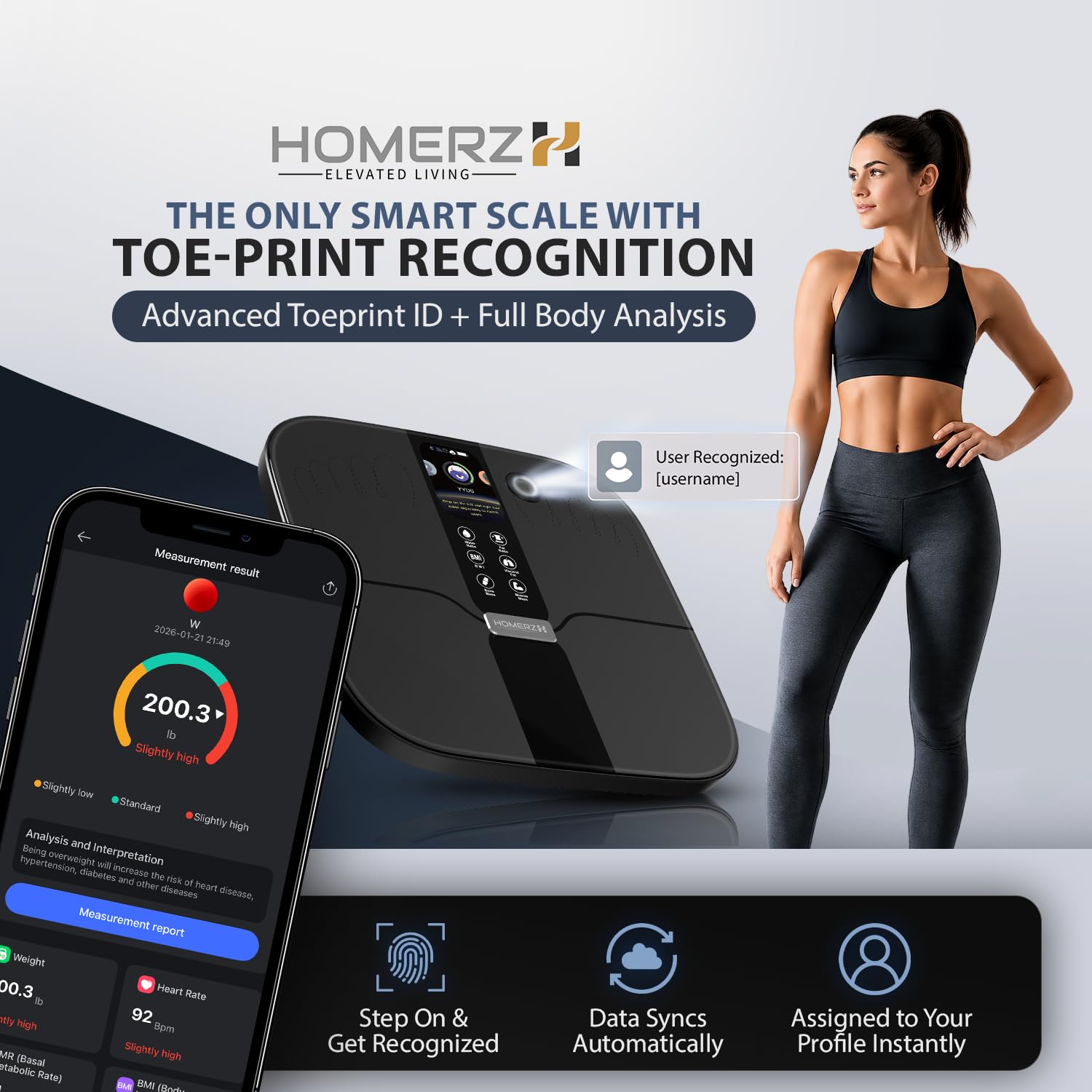 Homerz Báscula inteligente con IMC, grasa corporal, masa muscular, báscula