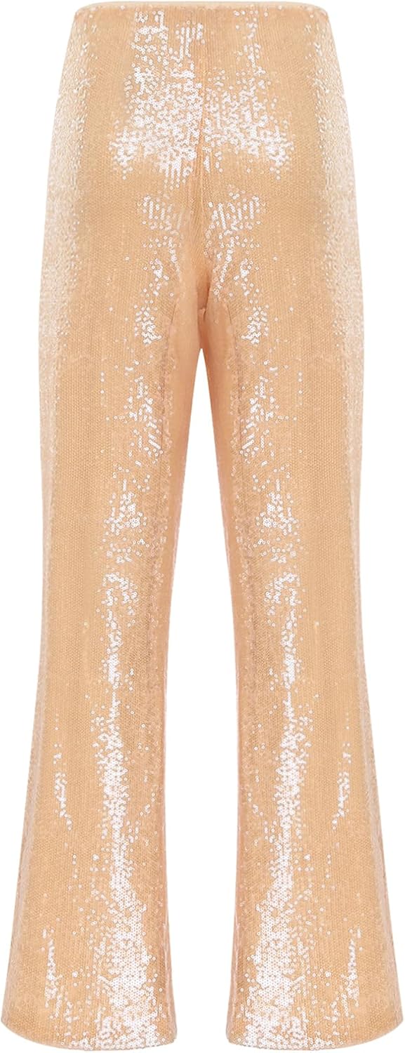 ranrann Sequin Pants for Women Low Rise Sparkly Glitter Wide Leg Disco Pants Party Dance Bottoms Outfits