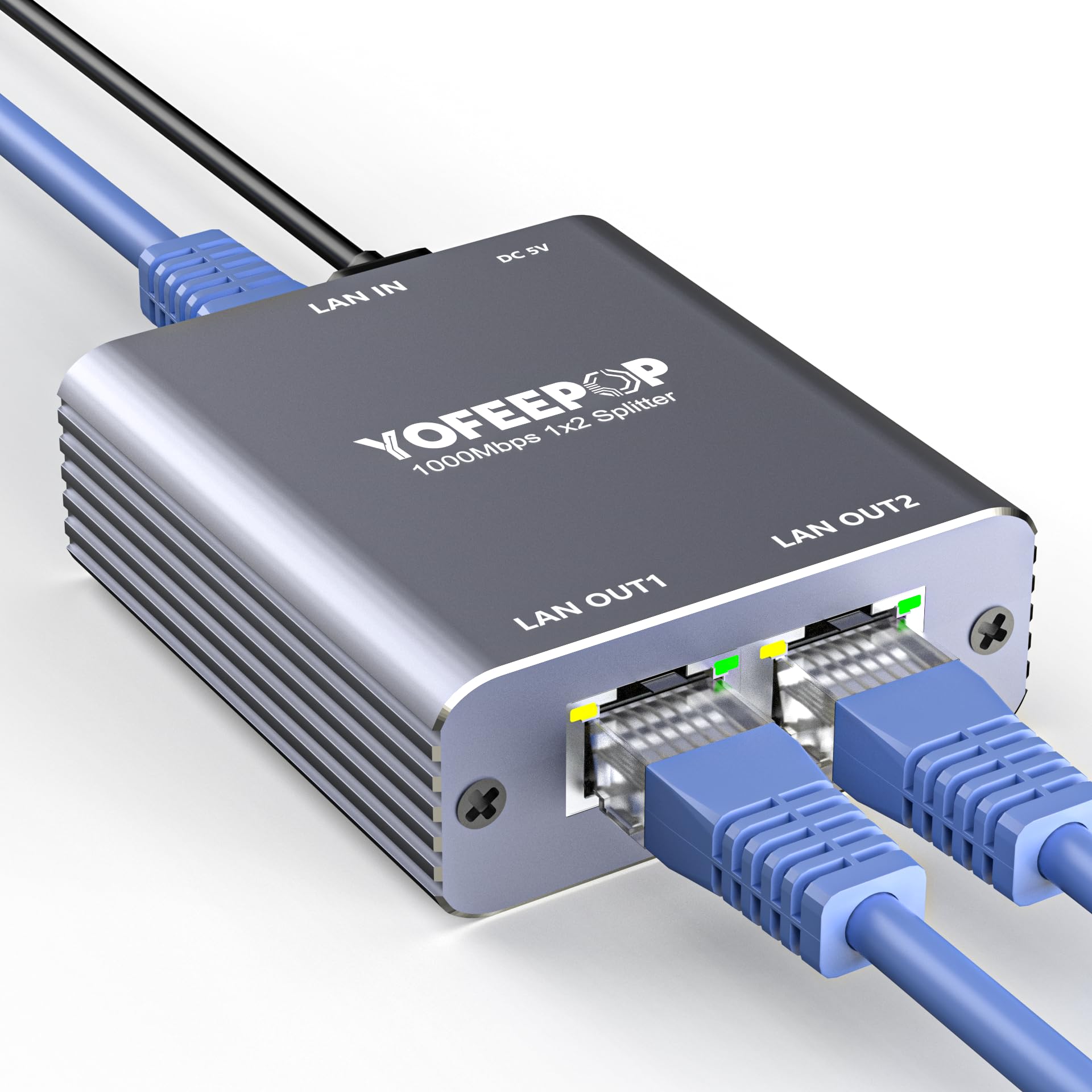 YOFEEPOP Ethernet Splitter 1 to 4, Gigabit Network Switch, 1000Mbps High-Speed RJ45 Internet Splitter with USB-C Power Cable for PC/Laptop, PS5, Xbox, Router, TV — view 9