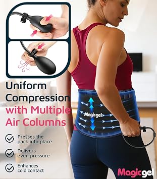 Magic Gel Back Compression Ice Pack - Hot & Cold Therapy Wrap with Air Pump for Deep Tissue Cold Penetration & Lumbar Support Removable Flexible Gel Pack for Lower Back Pain, Sciatica & Surgery
