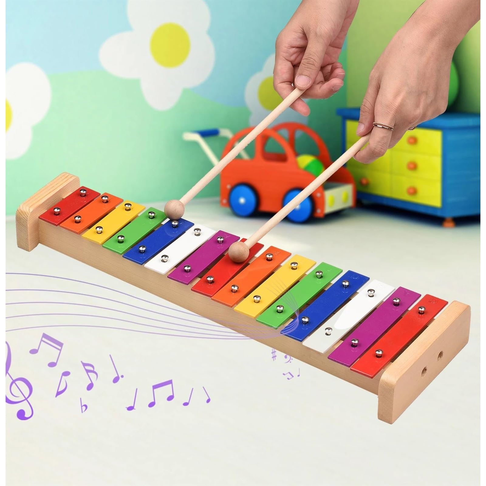 Ksylofon 15 Uwaga Glockenspiel Ksylofon Drewniana Podstawa Kolorowe Aluminiowe Pręty Instrument Muzyczny Perkusja