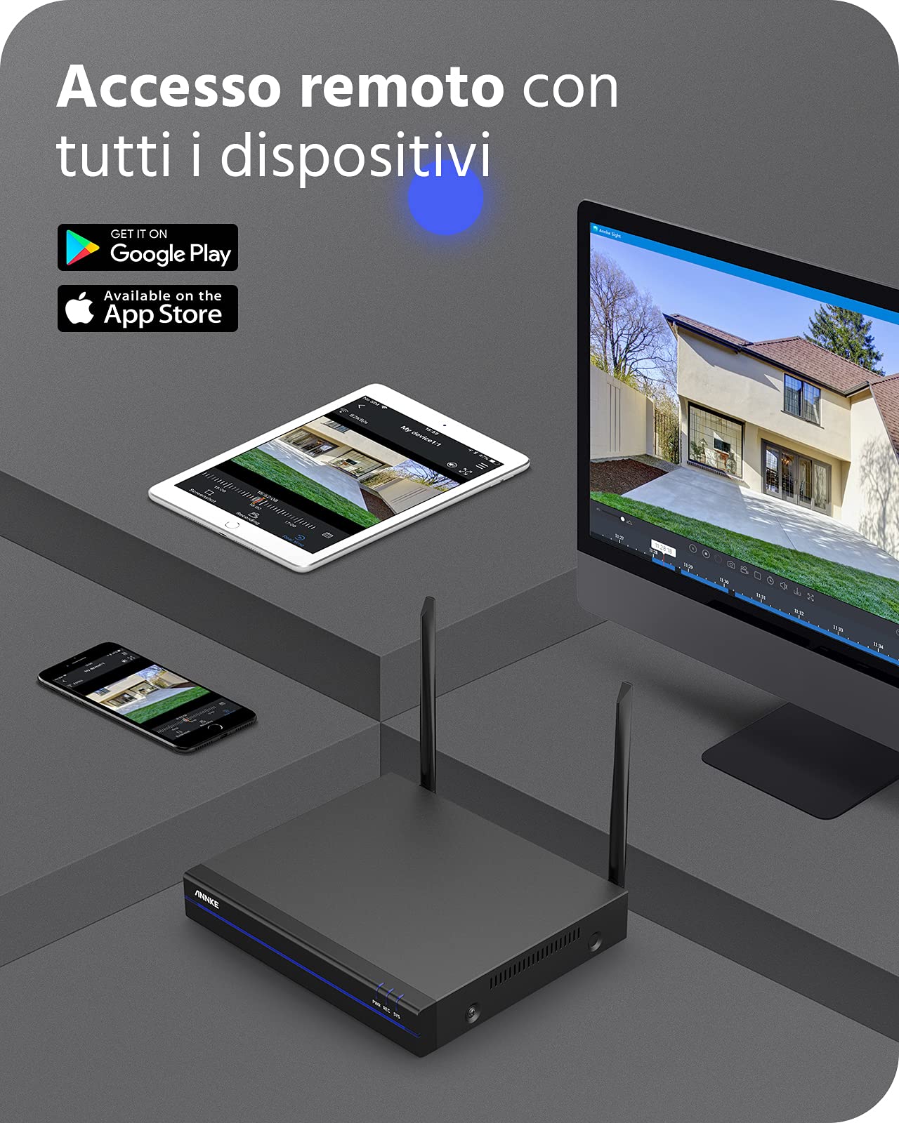 ANNKE Kit de cámara de videovigilancia inalámbrica de 8 canales, 5 MP, NVR FHD, sistema de vigilancia Plug and Play, H.264+, sistema de seguridad, visión nocturna, acceso remoto a 1 TB HDD