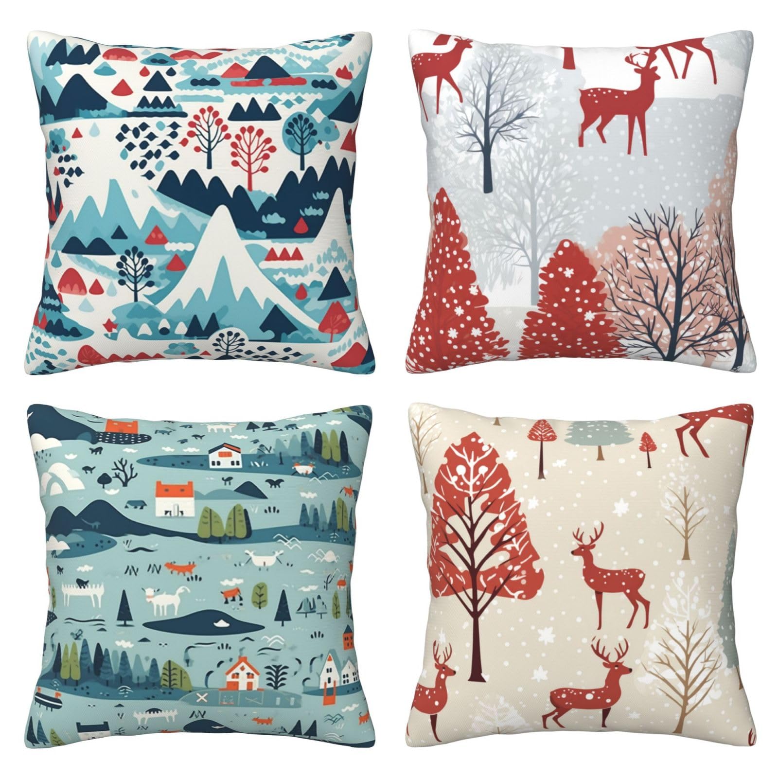 Fundas de Cojines Juego de 4 45x45cm Funda Cojin Lino Navidad Cojines Decoracion Árbol Fundas de Cojín Cuadradas Impresión Doble Cara con Cremallera Oculta,para Sofá Cama Decoración Hogar18x18in