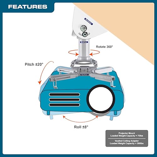 Miniatura 2 de QualGear Pro-AV QG-KIT-CA-3IN-W Kit de montura adaptadora accesoria para proyector para colgarlo del techo, 3" a 1.5", blanco, Blanco