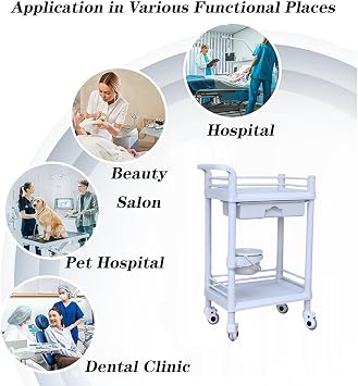 Rolling Utility Cart, Hospital Office Laboratory Trolley with 1 Drawers 3 Tier Esthetician Cart with Wheels for Beauty Salon SPA Commercial Hospital Office Lab Cart,A2,M