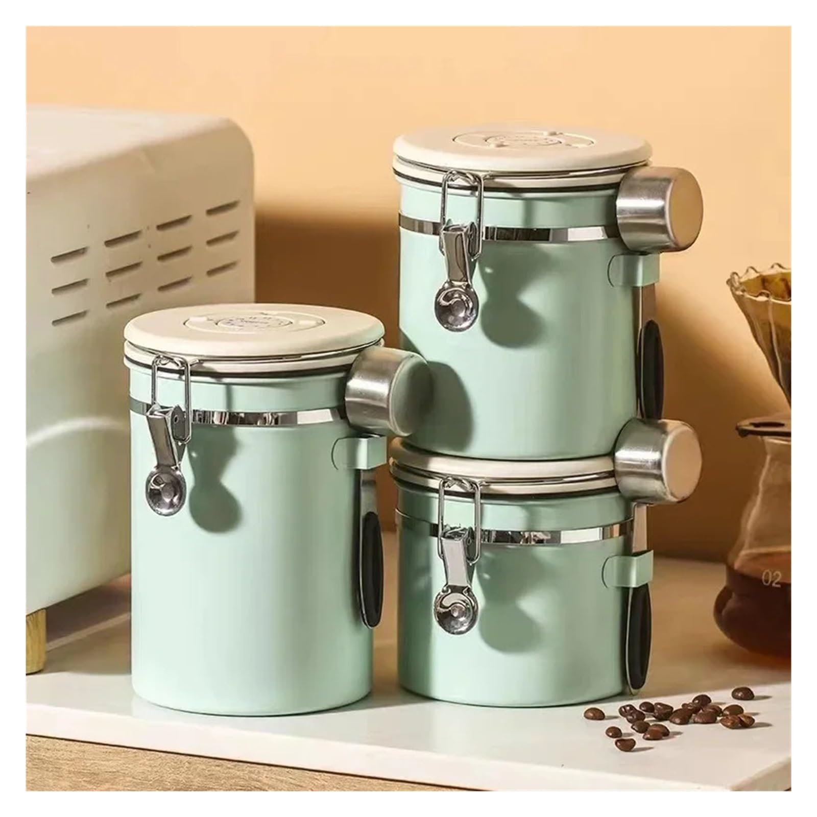 Große Kapazität Kaffeebohnen Vakuum Lagerung Edelstahl Luftdichten Behälter Getreide Tee Nuss Lagerung Jar für Kaffeebohnen, Zucker(Silver-1200ML)