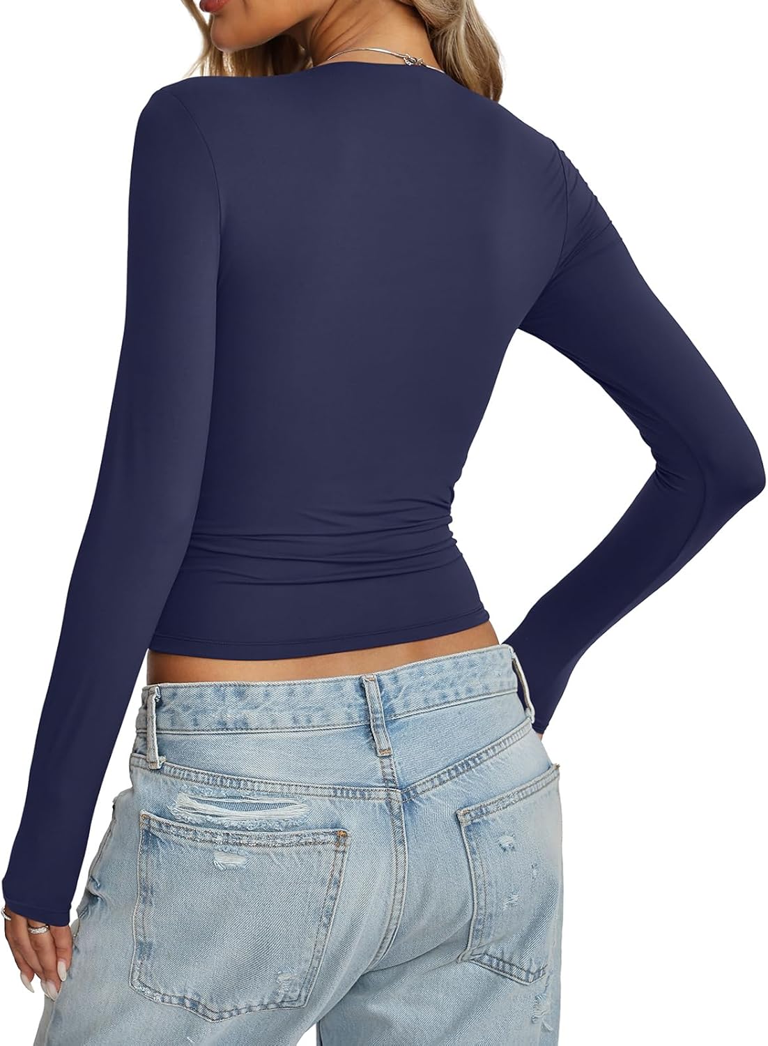 Womens Double Lined Long Sleeve Tops Sexy Square Neck Shirt Going Out Tops Fitted Y2K Fashion Fall Tees 2026 - Image 6