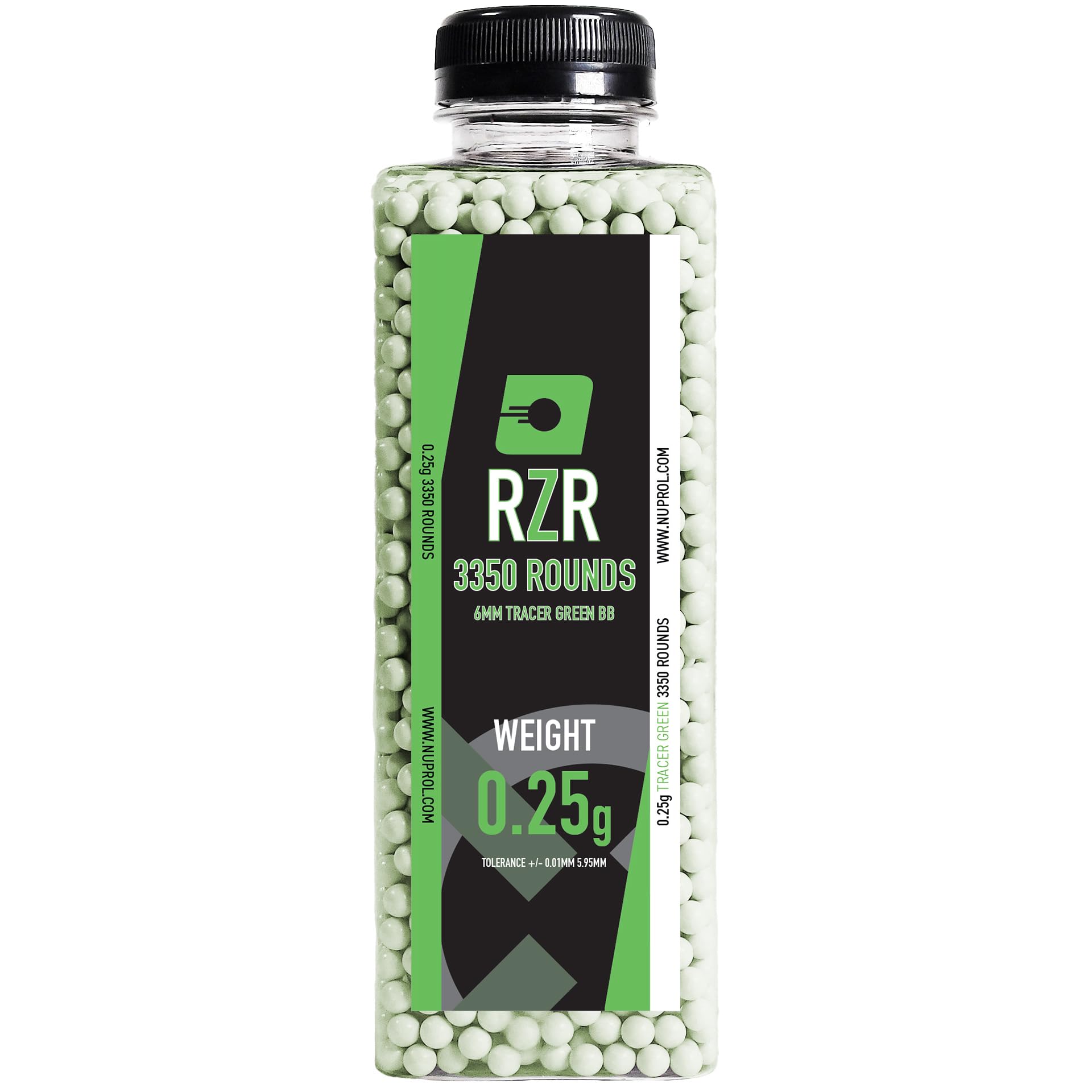 NUPROL RZR 0.25g 3350R Tracer Green 6mm Airsoft BBs Ammo Low Tolerance High Performance 5.95mm +/-0.01mm