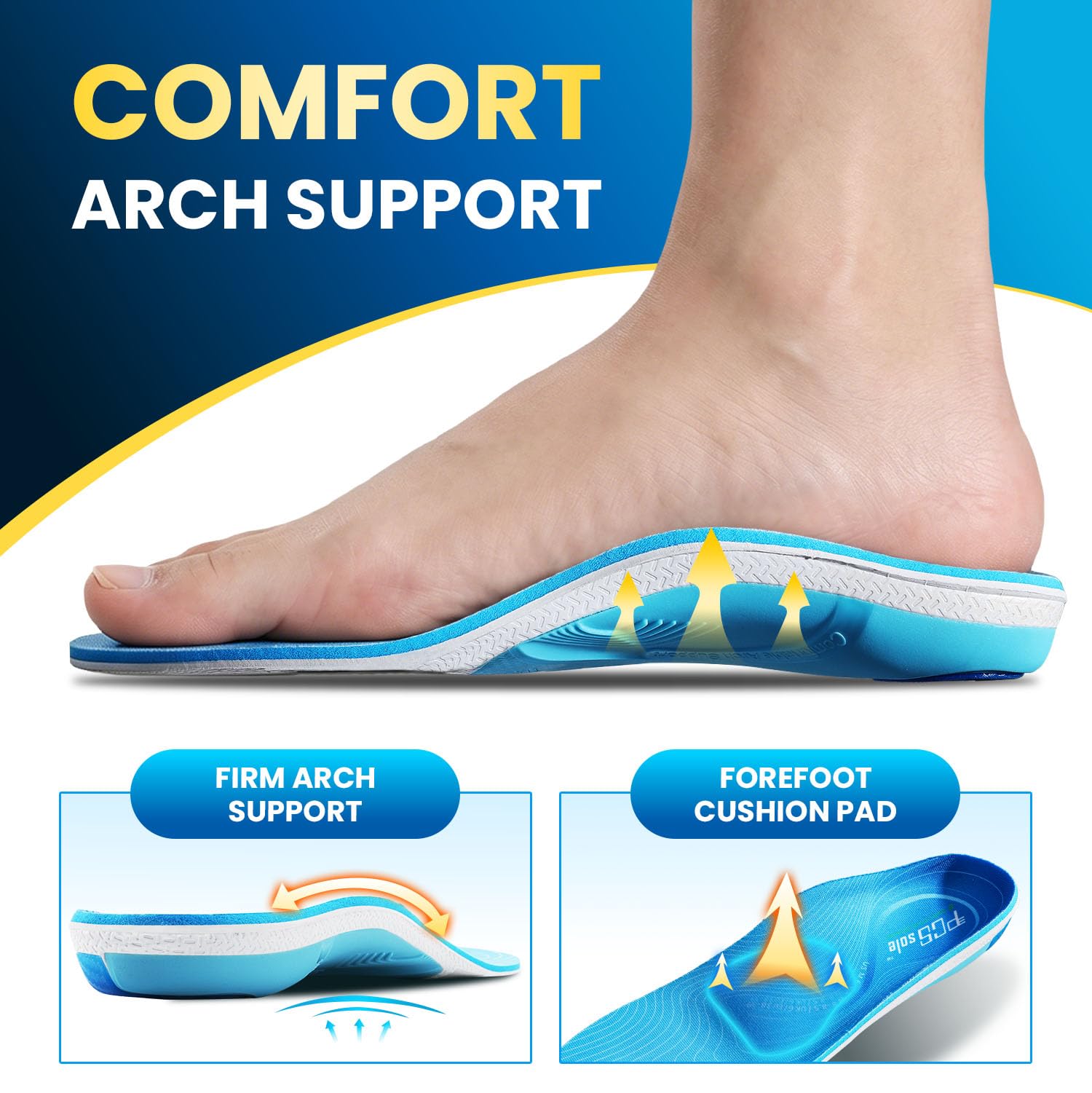 PCSsole Plantari Ortopedici con Supporto per l'Arco – per il Sollievo dalla Fascite Plantare, Plantari cone Supporto Comfort per Piedi Piatti, e Dolore al Tallone,28.6CM