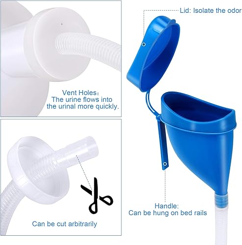Miniatura 5 de Orinal unisex con tapa y embudo, botella de orina portátil para hombres y mujeres, 67.6 fl oz de gran capacidad, urinarios reutilizables machos