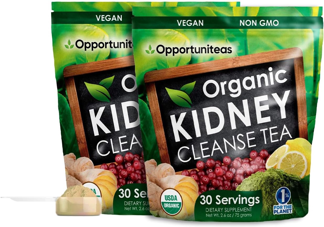 Organic Kidney Cleanse Detox & Repair Tea - Matcha Green Tea, Cranberry, Lemon & Ginger. 4 Cleansing Superfoods For Drinks. Vegan & Non-GMO - 60 Servings
