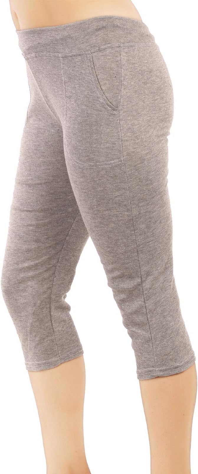 MUKHAKSH Women/Girls/Ladies Hot/Stylish Cotton Grey Capri 3/4 for Gym/Work Out/Sports/Casual (Free Size 26 to 34 Waist) (Size 26/28/30/32/34 Inches)